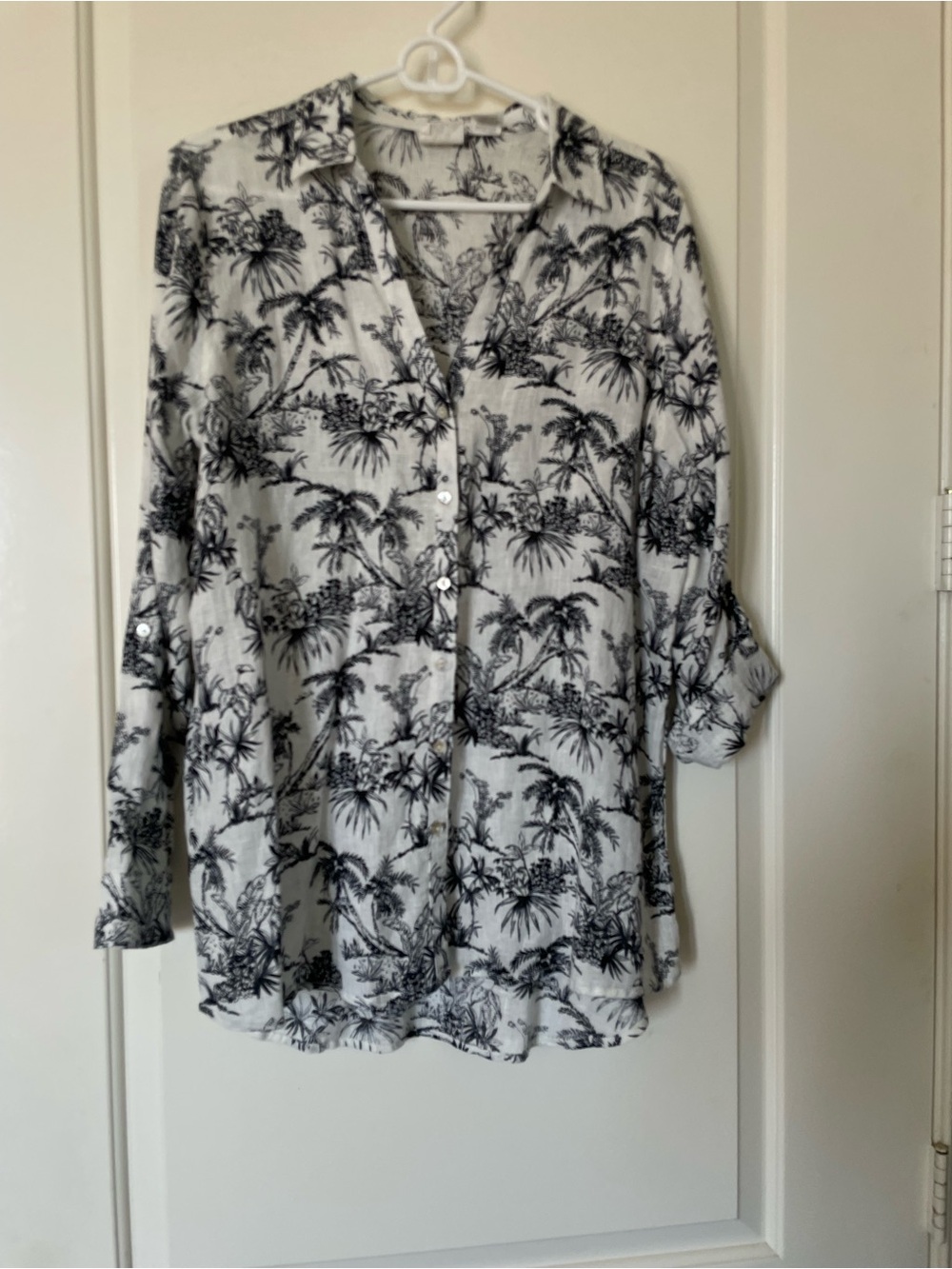 C&C California White and Black Palm Print Button-Down Shirt and pants set